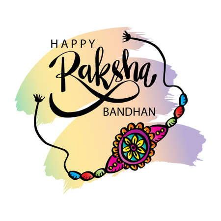 Happy Raksha Bandhan hand drawn  lettering. Greeting card concept.のイラスト素材