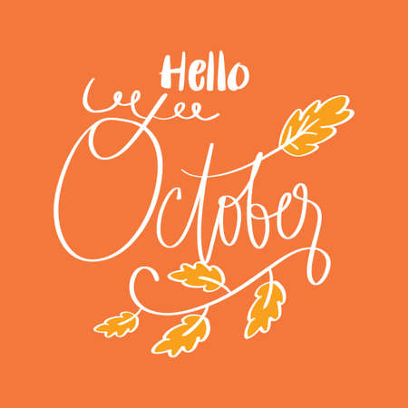 Hand drawn hello October lettering. Greeting card concept.のイラスト素材