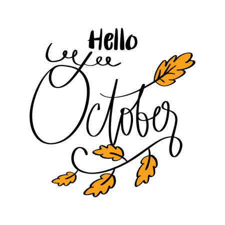 Hand drawn hello October lettering. Greeting card concept.のイラスト素材