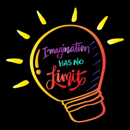Imagination has no limit hand lettering on bulb. Motivational quote.のイラスト素材