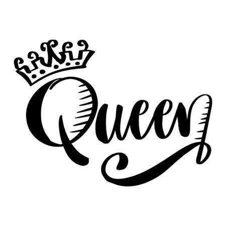 Queen hand lettering with crown. Hand lettering text vector illustrationのイラスト素材
