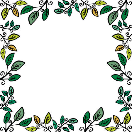 Hand drawing beautiful green leaves frameのイラスト素材