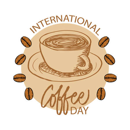 Hand drawn international day of coffee. October 01のイラスト素材