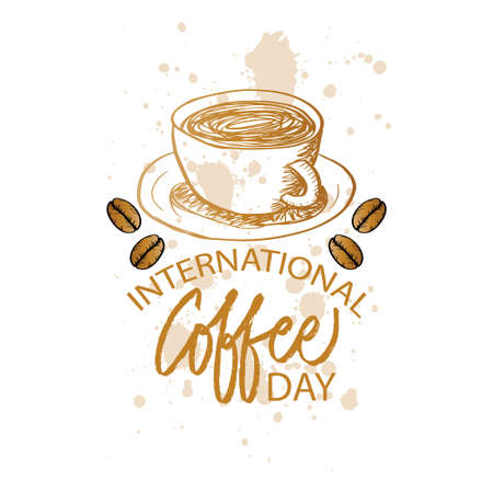 Hand drawn international day of coffee. October 01のイラスト素材