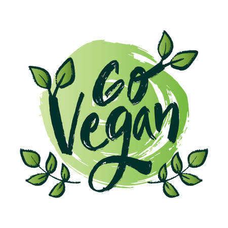 Go vegan hand lettering with green leaf.のイラスト素材