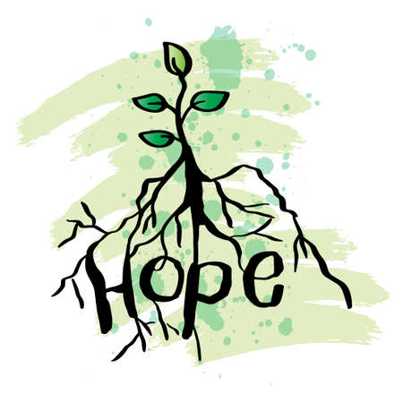 Roots tree and text hope, hand drawing illustration.のイラスト素材