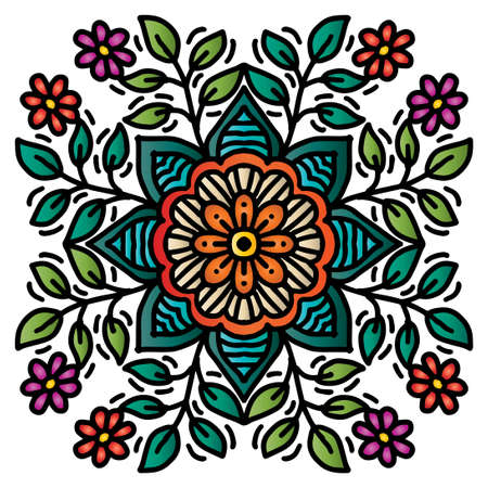Hand draw of mandala with floral ornament pattern.のイラスト素材