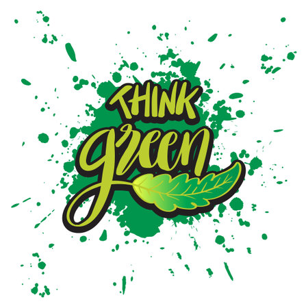 Think green hand lettering with splatter water background. Poster environment concept.のイラスト素材