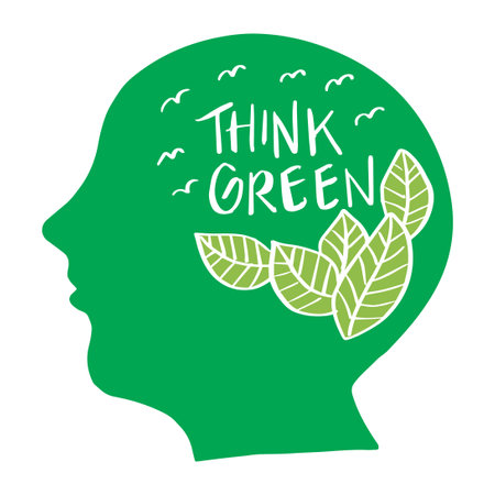 Think green eco human head silhouette. Environment postersのイラスト素材