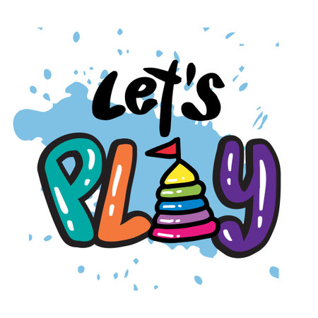Let's play  hand lettering. Kids cute  T- shirt design.のイラスト素材