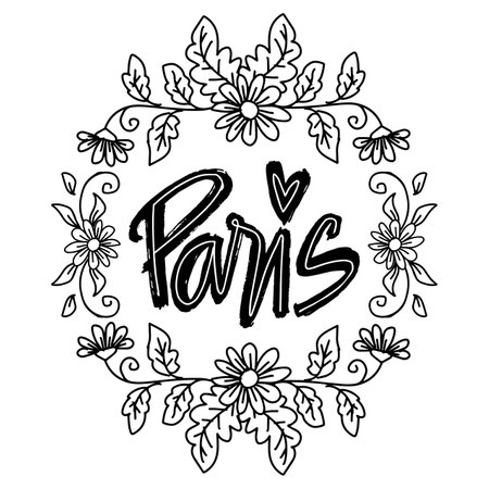 Paris hand lettering.
Hand drawn Typography lettering country name with floral frame. Vector illustration.のイラスト素材