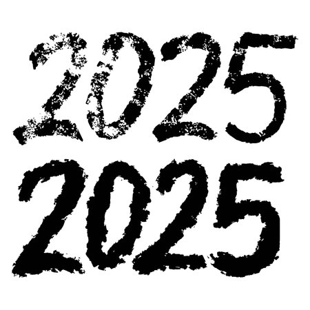 Happy New Year 2025. Grunge hand drawn font. Vector illustration.