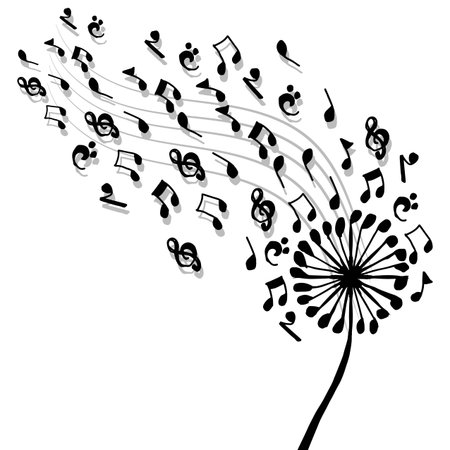 Musical notes on dandelion flower. Vector illustration for your designのイラスト素材