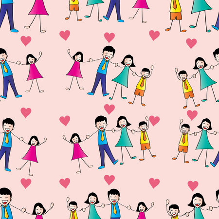 Seamless pattern with happy family in love. Vector illustration.のイラスト素材