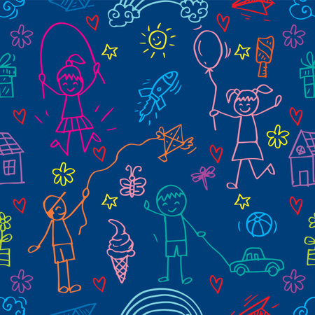 Seamless pattern doodle happy childrens drawings