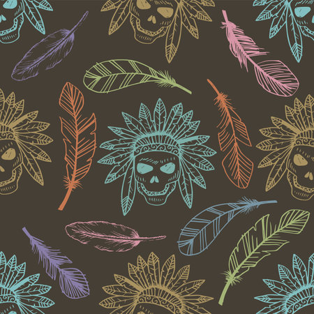 Seamless pattern with native american symbols. Vector illustration.のイラスト素材