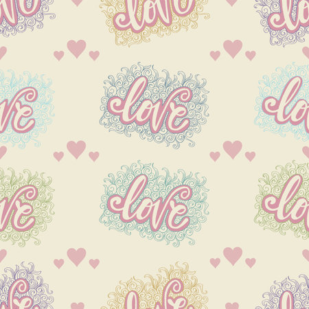 Love hand lettering seamless pattern. Valentine's day vector background.のイラスト素材