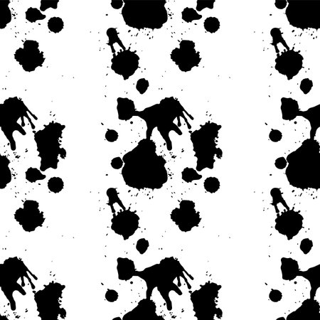 Seamless pattern with black ink splashes on white background.のイラスト素材
