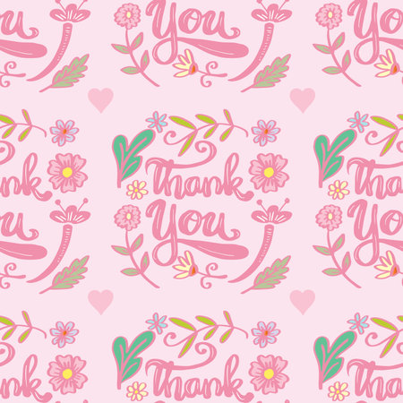 Seamless pattern with lettering and hearts.  Thank you. Vector illustration.のイラスト素材
