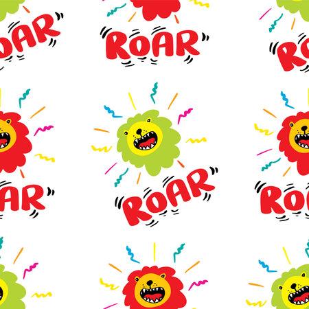 Seamless pattern with cute cartoon lion.  Vector illustration for kids.のイラスト素材