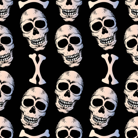 Seamless pattern with skull and bones. Halloween vector background.のイラスト素材
