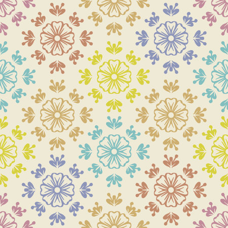 Seamless pattern with decorative flowers in pastel colors. Vector illustration.のイラスト素材