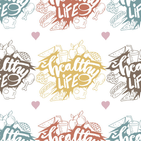 Healthy lifestyle hand drawn lettering typography poster. Vector illustration.のイラスト素材