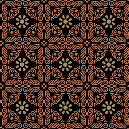 Seamless illustrated pattern made of abstract elements in beige, brown and black