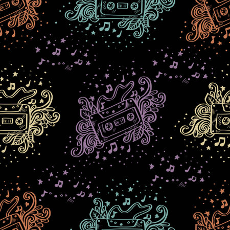 Seamless pattern with musical notes. Vector illustration in retro style.のイラスト素材