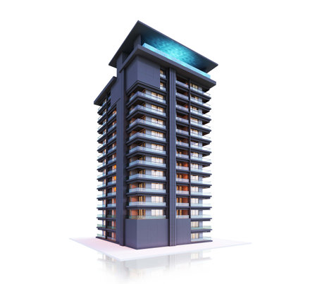 3d render apartment or Condominium luxury building isolate on white backgroundの写真素材