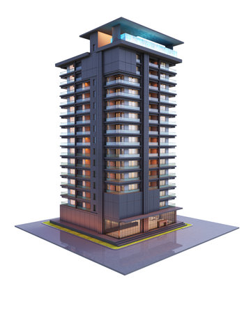 3d render apartment or Condominium luxury building isolate on white backgroundの写真素材