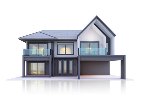 3D illustration, architecture, modern style two-storey house, white, gray roof,rendering on isolate background.の写真素材