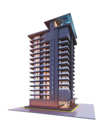 3d render apartment or Condominium luxury building isolate on white backgroundの写真素材