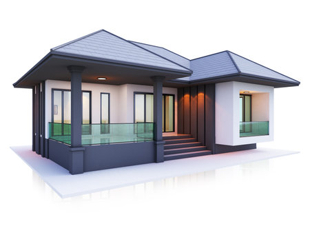3d render house modern 1 floor building isolate on white backgroundの写真素材