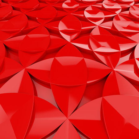Illustration of a 3D wall with a pattern texture. red geometric shapes in top viewの写真素材