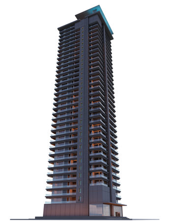 3d render apartment or Condominium luxury building isolate on white backgroundの写真素材