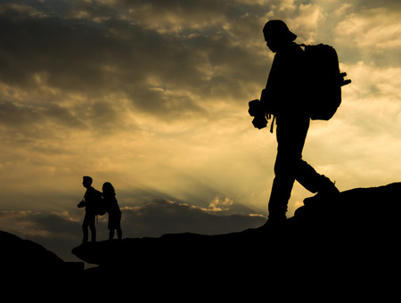 Silhouette traveller and the couple