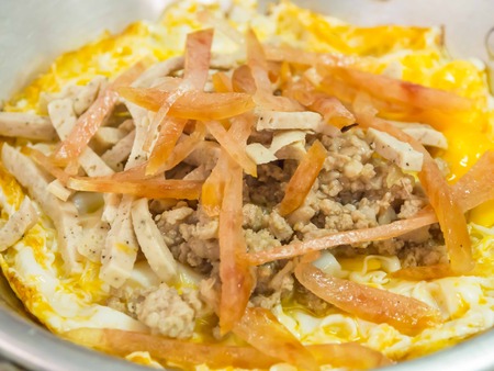 Sunny Side Up, Indochina Omelette as local native breakfast, Chiang Khanの写真素材