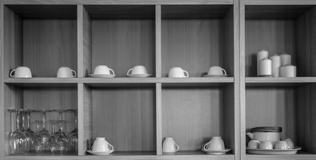 Various pottery in kitchen sideboardの写真素材