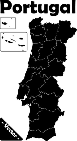 Portugal Vector in black / white with provincesのイラスト素材