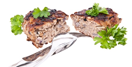 Halved burger isolated on white backgroundの写真素材