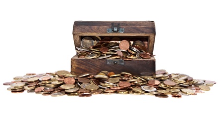 Treasure with Euro-Coins (total view) isolated on white backgroundの写真素材