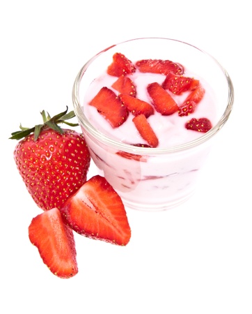 Fresh Strawberry yoghurt isolated on white backgroundの写真素材