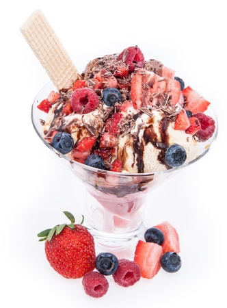 Ice Cream with fresh Berries isolated on whiteの写真素材