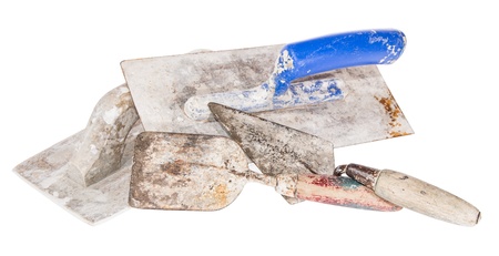 Different Brick Trowels isolated on white backgroundの写真素材