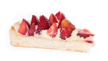 Piece of Strawberry Cake isolated on white backgroundの写真素材