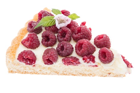 Piece of Raspberry Tart isolated on white backgroundの写真素材