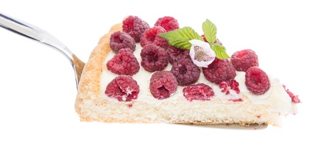 Raspberry Tart on lifter against white background