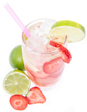 Strawberry Caipirinha isolated on white backgroundの写真素材