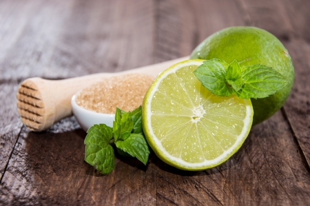 Mojito ingredients on a wooden backgroundの写真素材